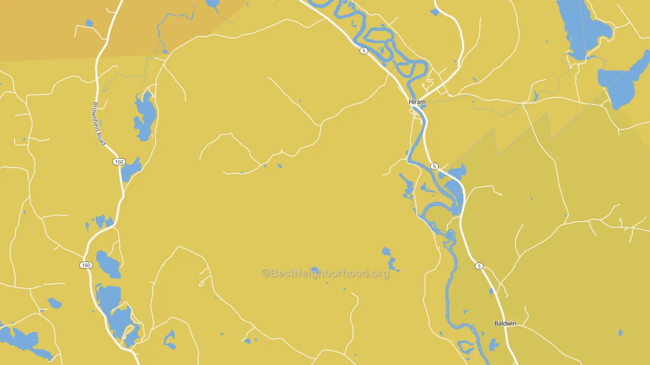 Map of the best neighborhoods in the Hiram area, with better matches in green and worse matches in red