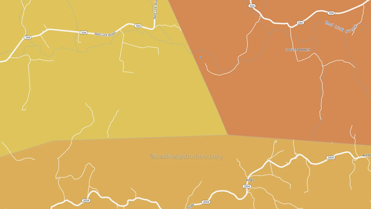 Map of the best neighborhoods in the Hisel area, with better matches in green and worse matches in red