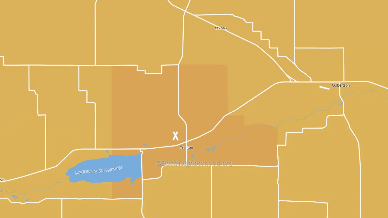 Map of the best neighborhoods in the Hitchcock County area, with better matches in green and worse matches in red