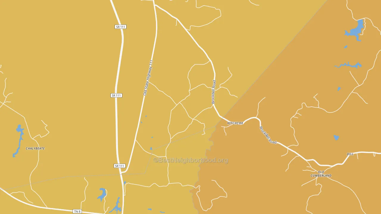 Map of the best neighborhoods in the Hitchcox area, with better matches in green and worse matches in red