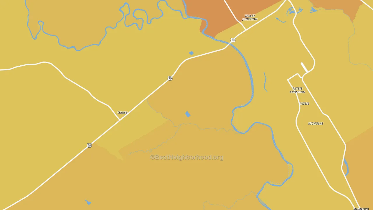 Map of the best neighborhoods in the Hix area, with better matches in green and worse matches in red