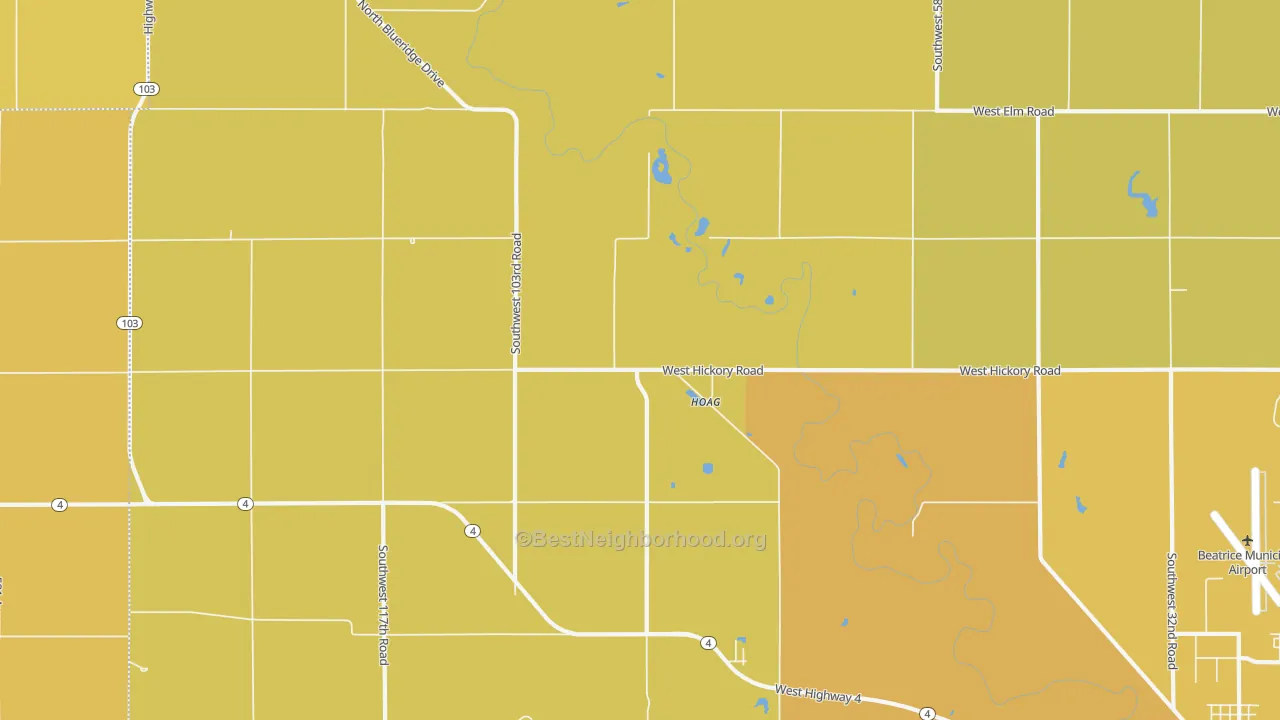 Map of the best neighborhoods in the Hoag area, with better matches in green and worse matches in red
