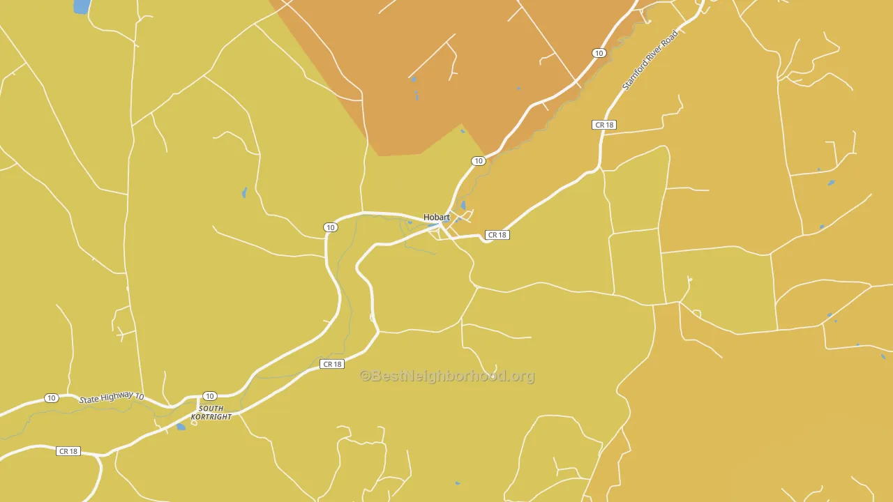 Map of the best neighborhoods in the Hobart area, with better matches in green and worse matches in red