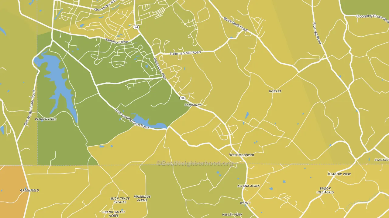 Map of the best neighborhoods in the Hobart area, with better matches in green and worse matches in red