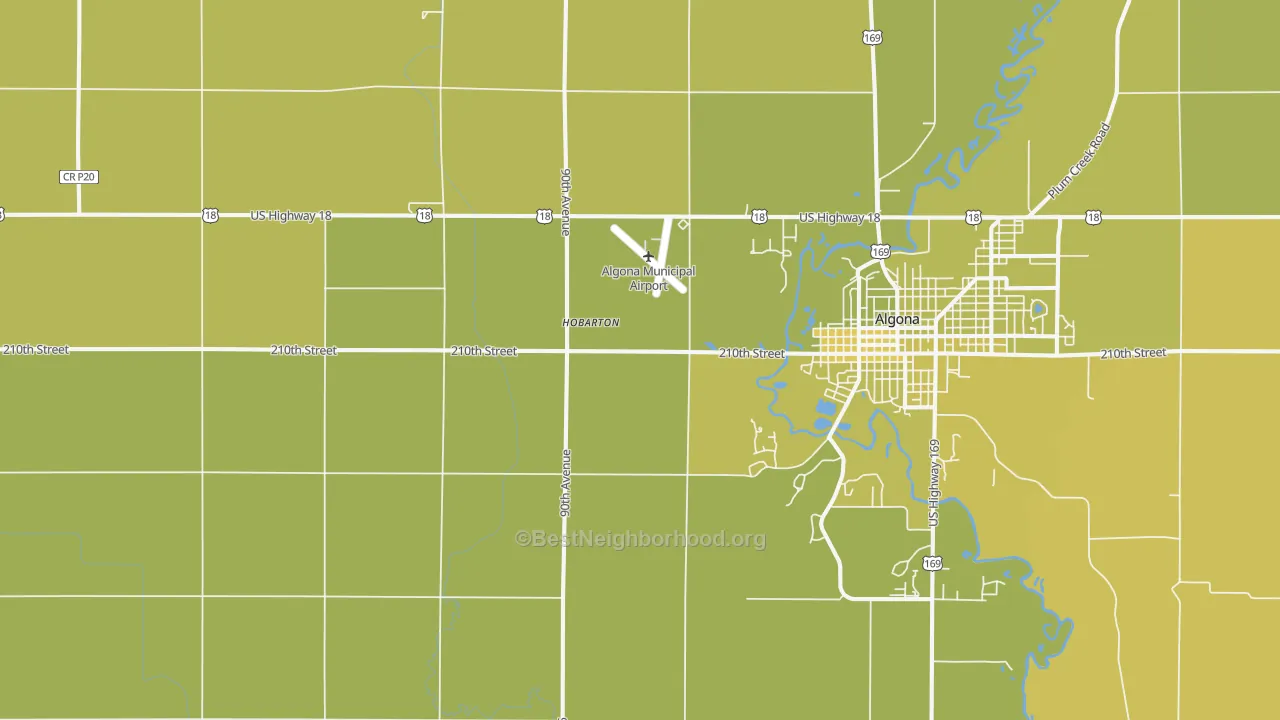Map of the best neighborhoods in the Hobarton area, with better matches in green and worse matches in red