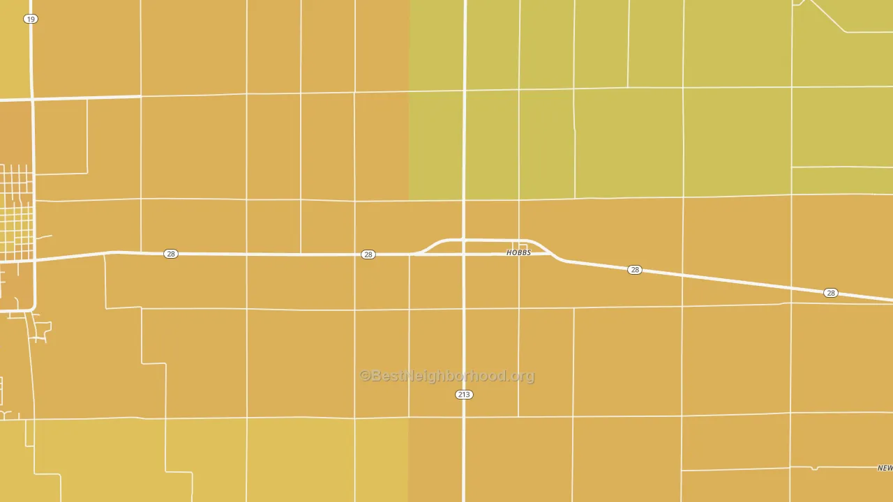 Map of the best neighborhoods in the Hobbs area, with better matches in green and worse matches in red