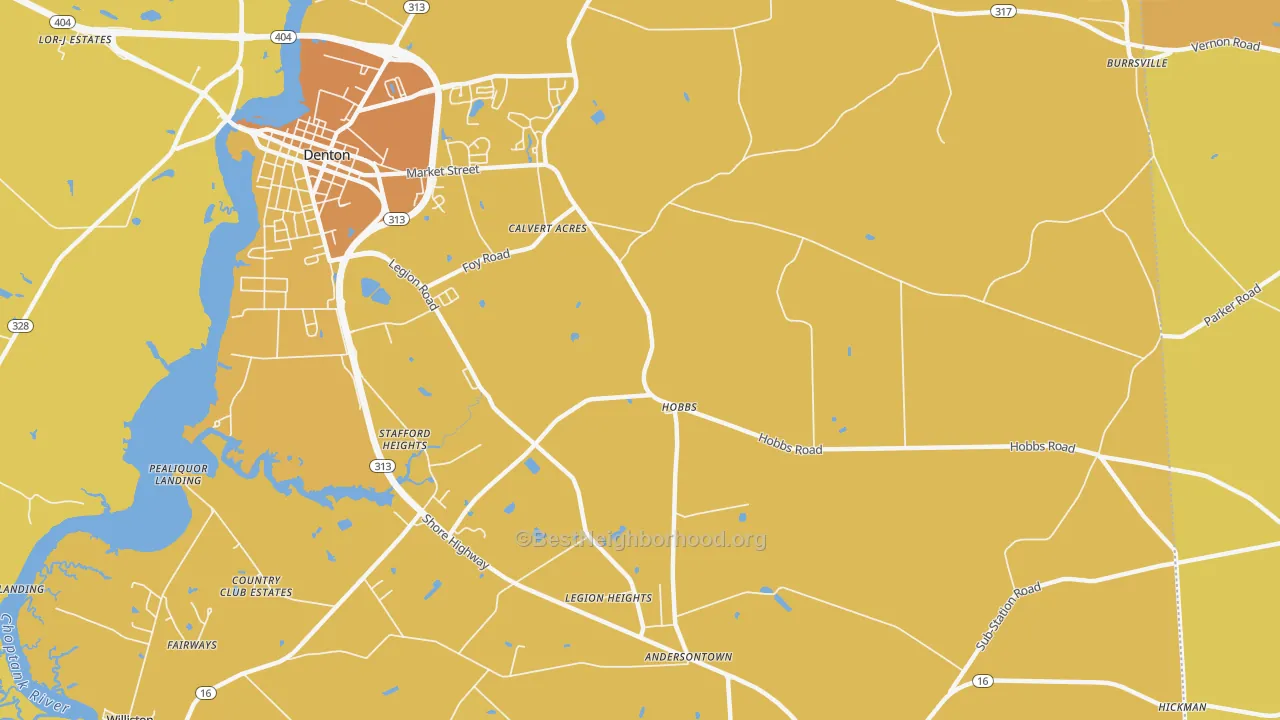 Map of the best neighborhoods in the Hobbs area, with better matches in green and worse matches in red