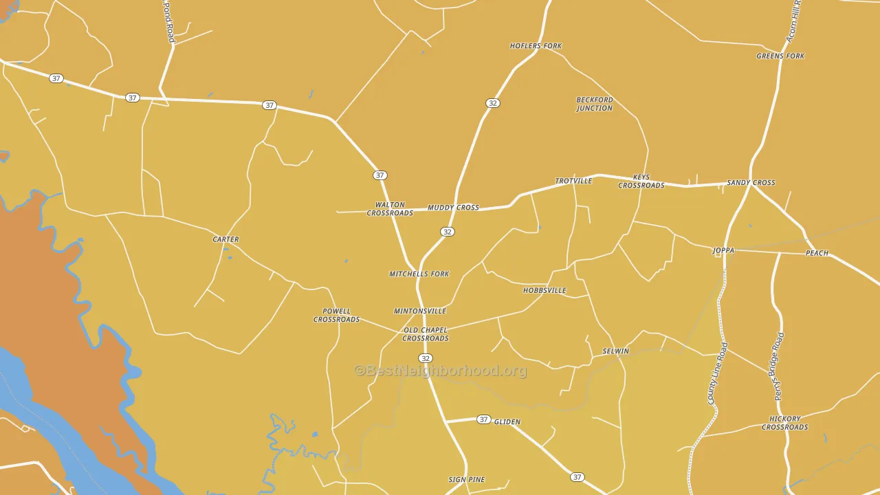 Map of the best neighborhoods in the Hobbsville area, with better matches in green and worse matches in red
