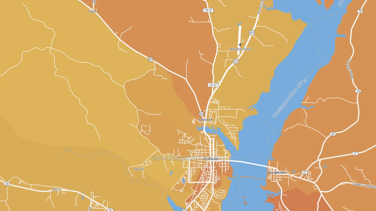 Map of the best neighborhoods in the Hoboken area, with better matches in green and worse matches in red