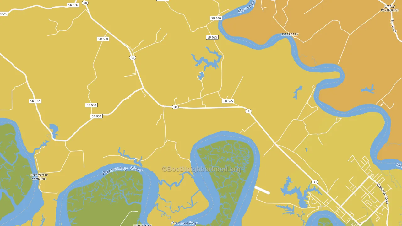 Map of the best neighborhoods in the Hockley area, with better matches in green and worse matches in red