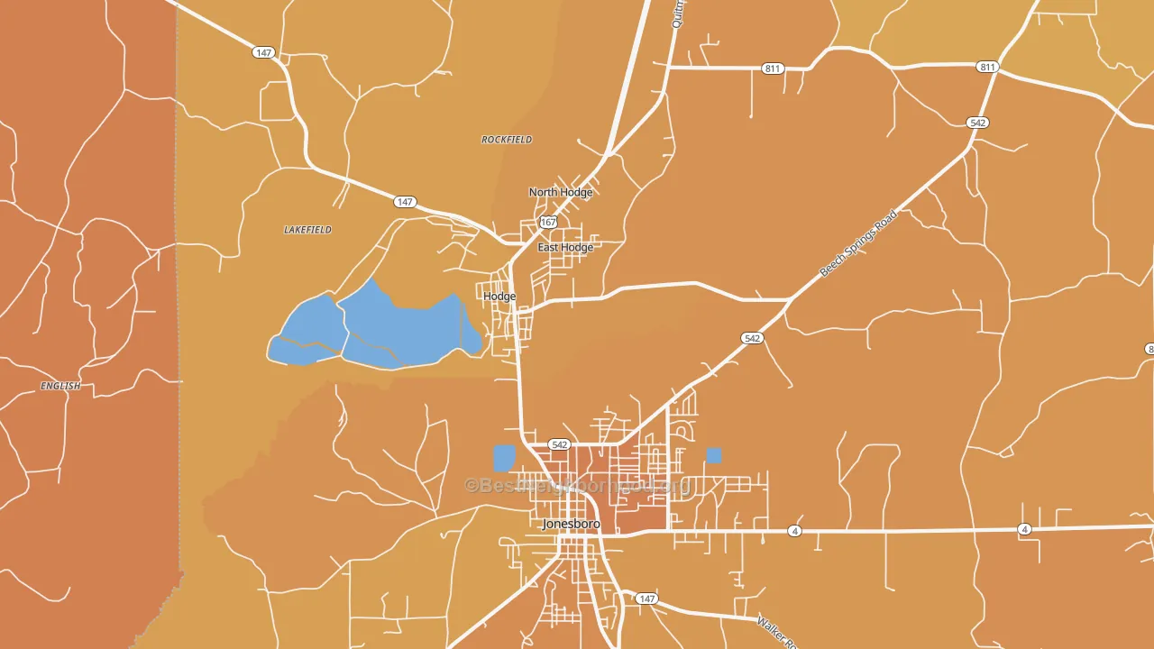 Map of the best neighborhoods in the Hodge area, with better matches in green and worse matches in red