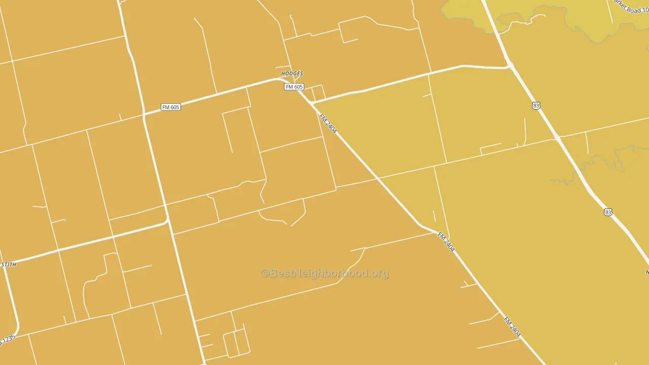 Map of the best neighborhoods in the Hodges area, with better matches in green and worse matches in red
