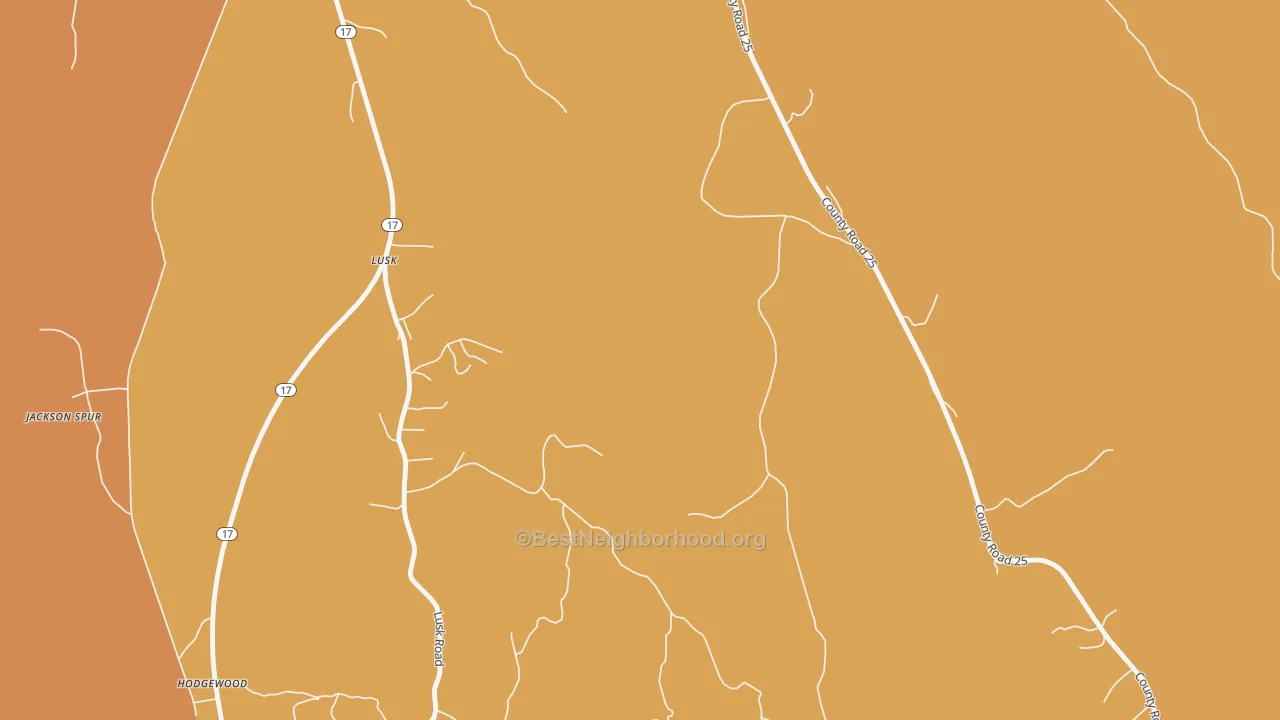 Map of the best neighborhoods in the Hodgewood area, with better matches in green and worse matches in red