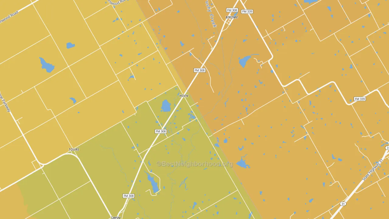 Map of the best neighborhoods in the Hoen area, with better matches in green and worse matches in red