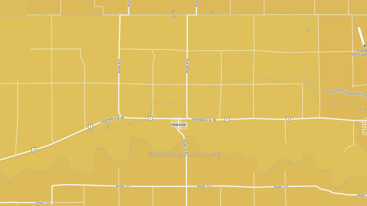 Map of the best neighborhoods in the Holbrook area, with better matches in green and worse matches in red