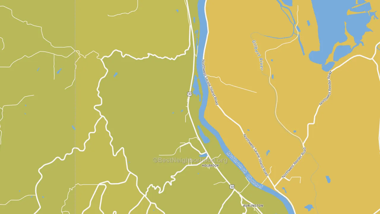 Map of the best neighborhoods in the Holbrook area, with better matches in green and worse matches in red