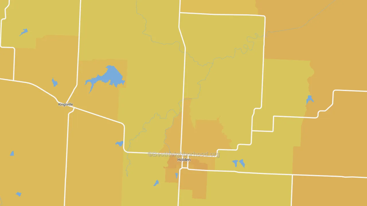 Map of the best neighborhoods in the Holden area, with better matches in green and worse matches in red