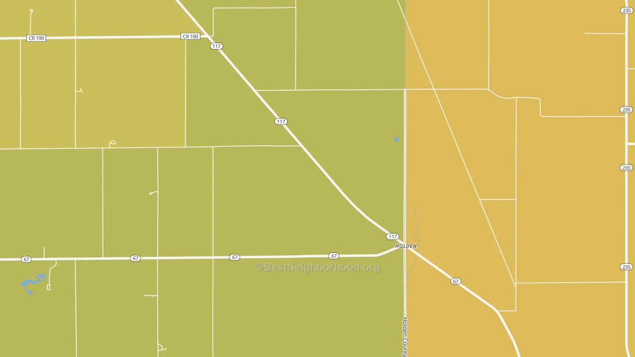 Map of the best neighborhoods in the Holden area, with better matches in green and worse matches in red