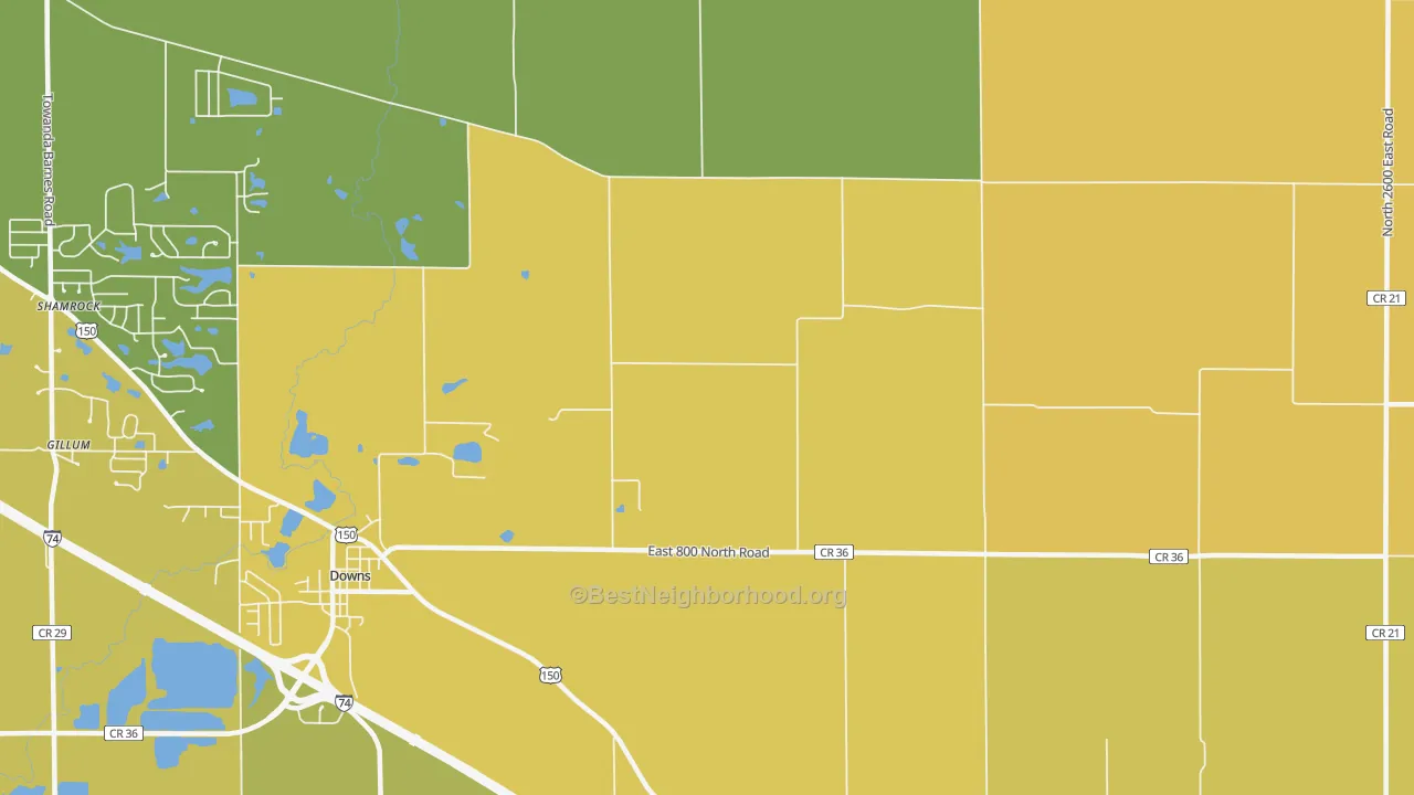 Map of the best neighborhoods in the Holder area, with better matches in green and worse matches in red