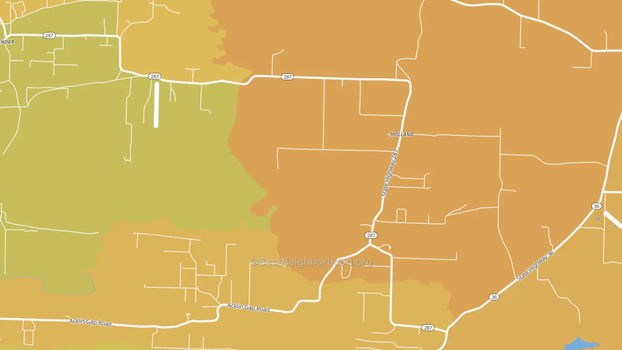 Map of the best neighborhoods in the Holland area, with better matches in green and worse matches in red