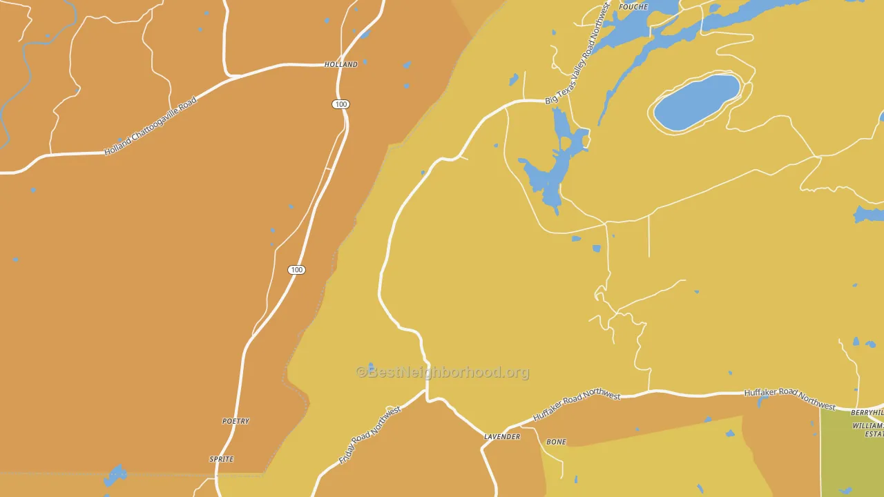 Map of the best neighborhoods in the Holland area, with better matches in green and worse matches in red