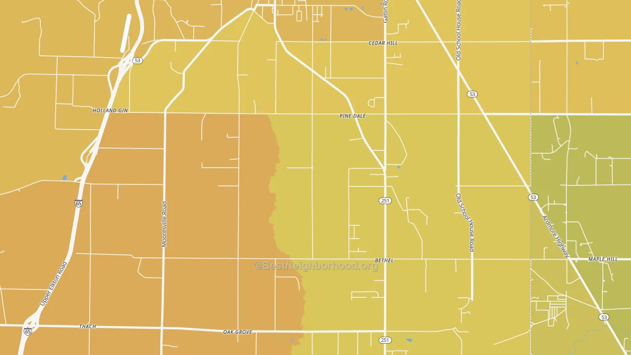 Map of the best neighborhoods in the Holland Gin area, with better matches in green and worse matches in red