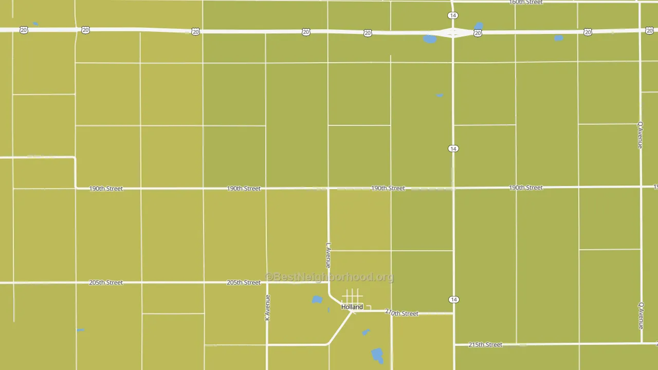 Map of the best neighborhoods in the Holland area, with better matches in green and worse matches in red
