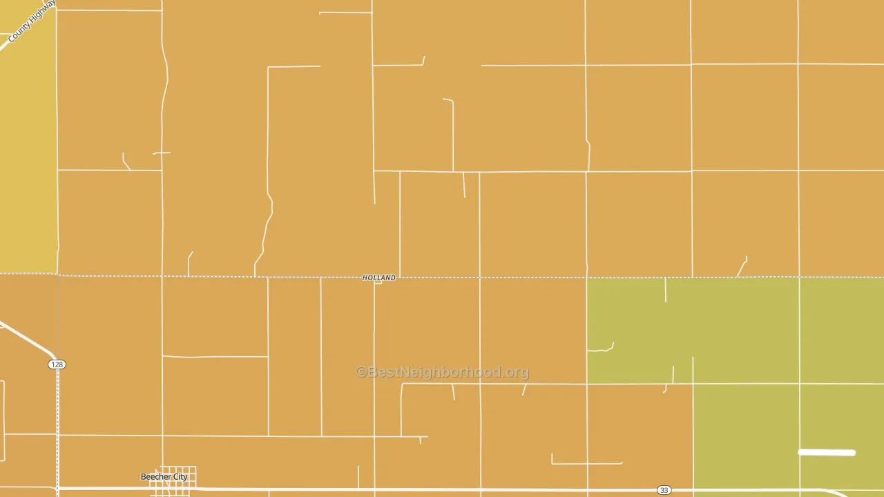 Map of the best neighborhoods in the Holland area, with better matches in green and worse matches in red