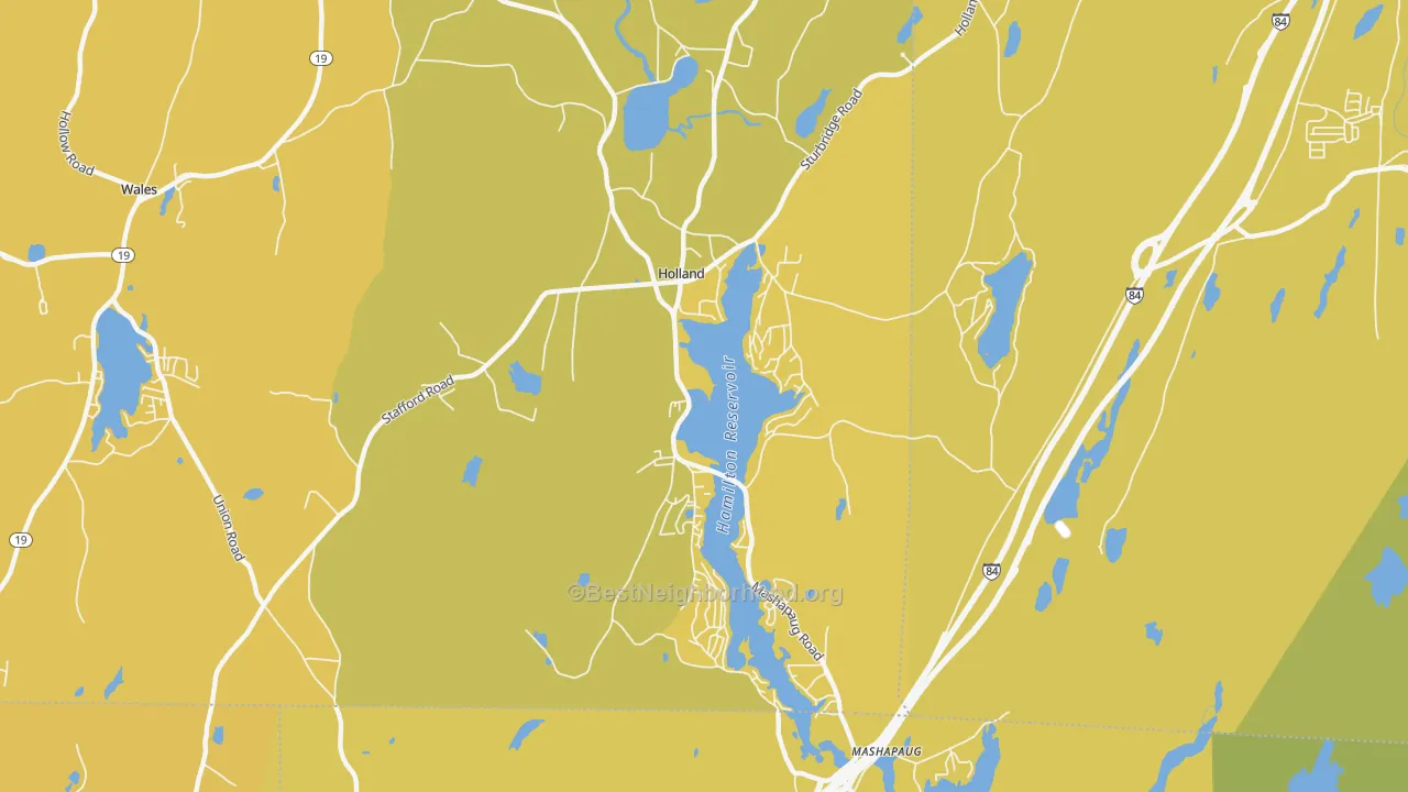 Map of the best neighborhoods in the Holland area, with better matches in green and worse matches in red