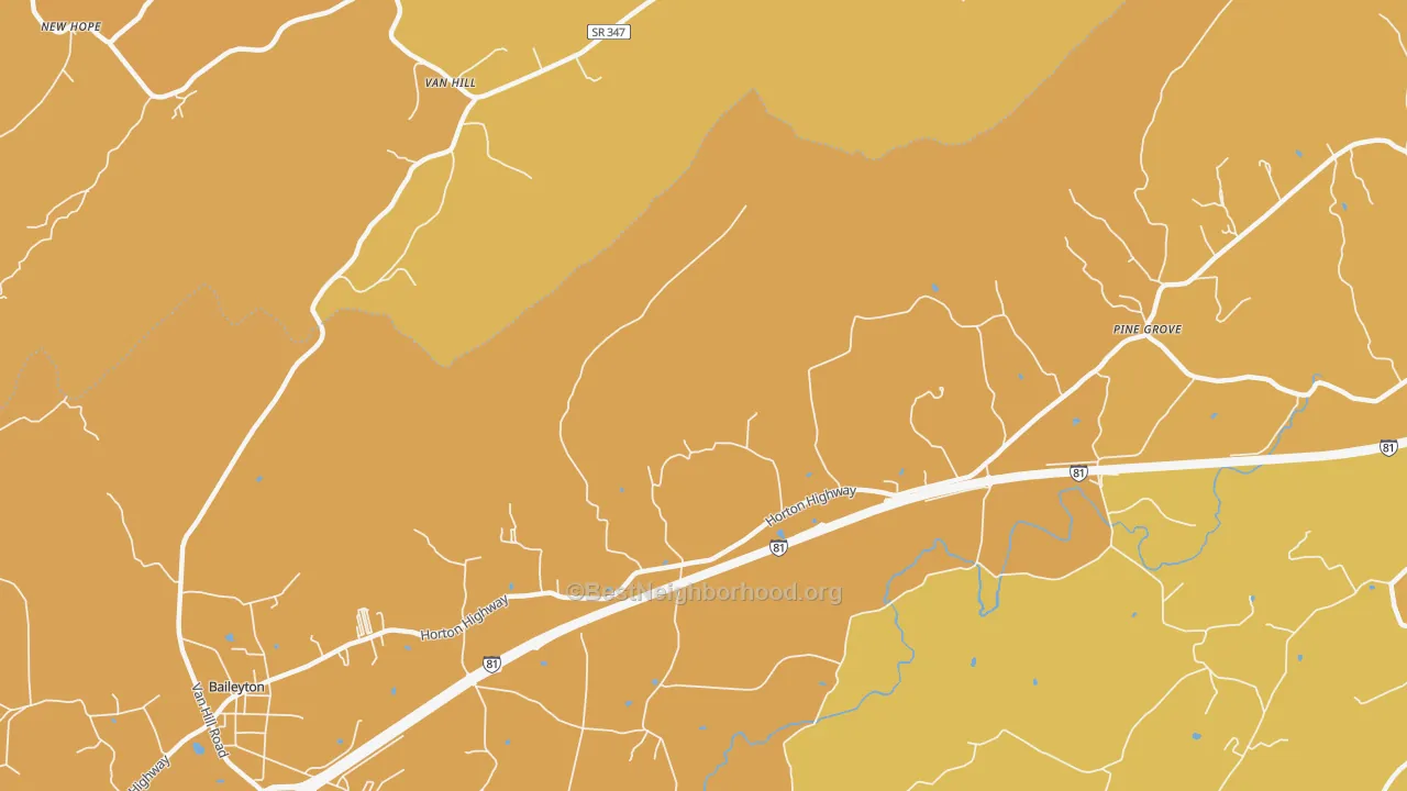 Map of the best neighborhoods in the Holland Mill area, with better matches in green and worse matches in red