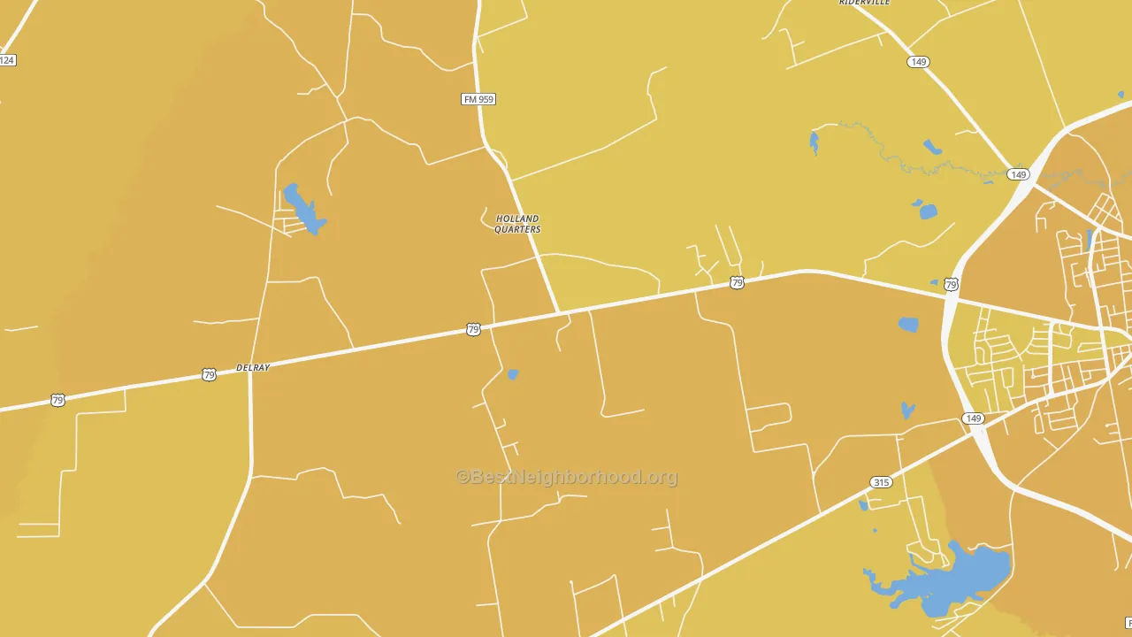 Map of the best neighborhoods in the Holland Quarters area, with better matches in green and worse matches in red