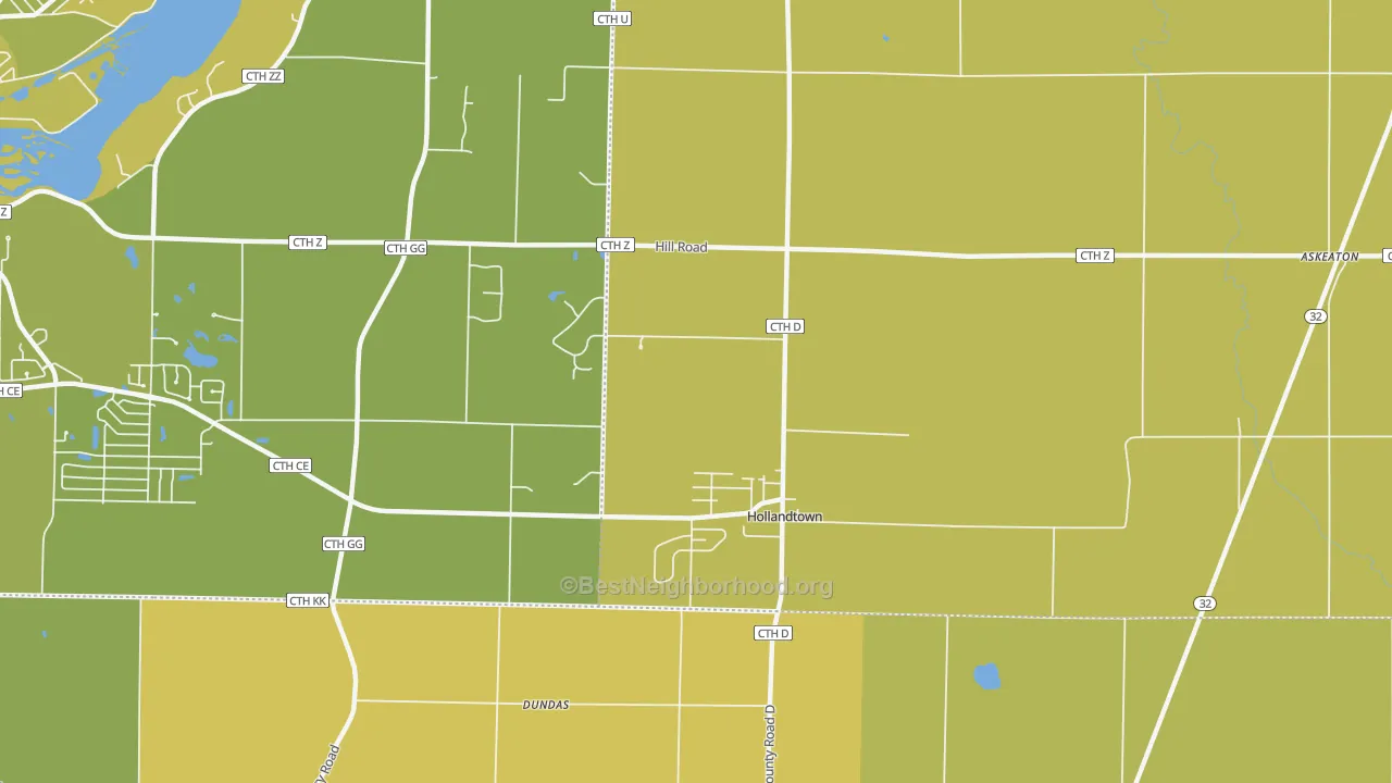 Map of the best neighborhoods in the Holland area, with better matches in green and worse matches in red