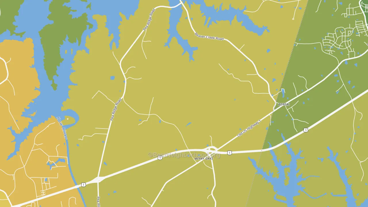 Map of the best neighborhoods in the Hollemans Crossroads area, with better matches in green and worse matches in red