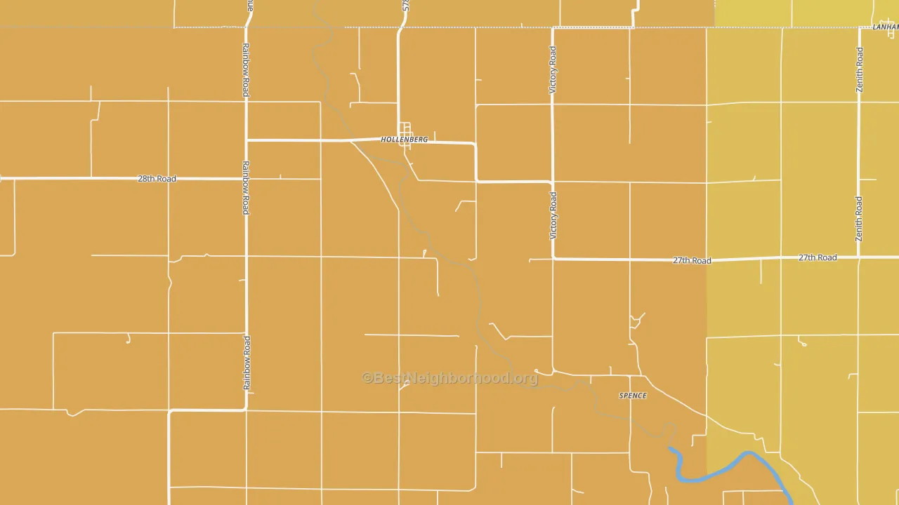 Map of the best neighborhoods in the Hollenberg area, with better matches in green and worse matches in red