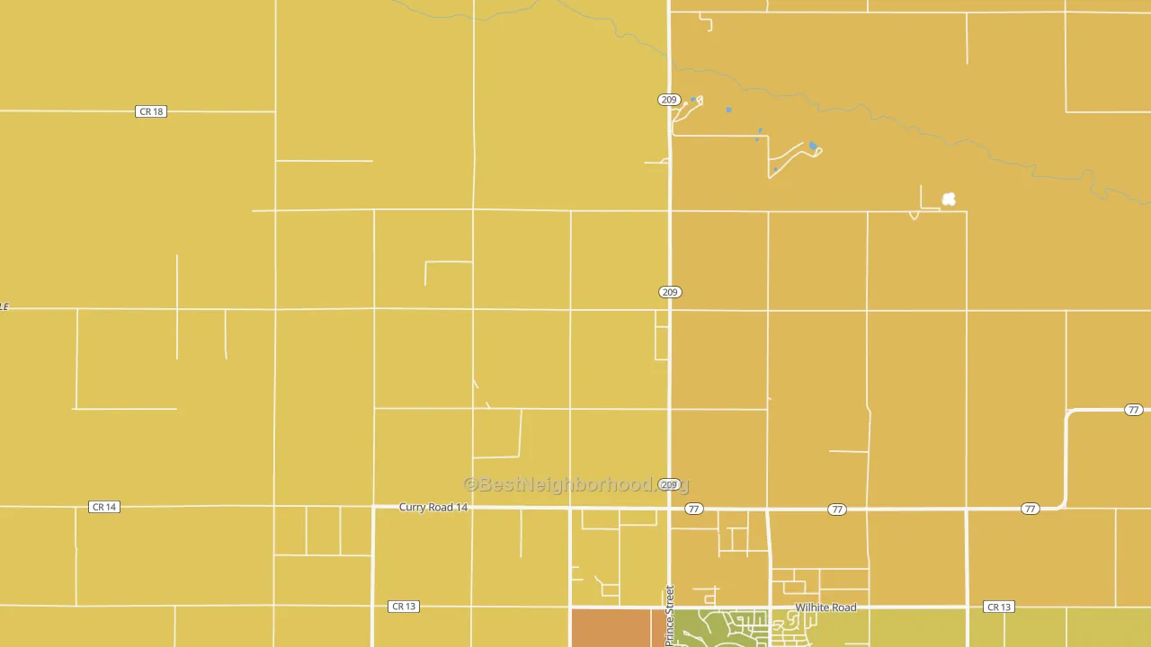 Map of the best neighborhoods in the Hollene area, with better matches in green and worse matches in red