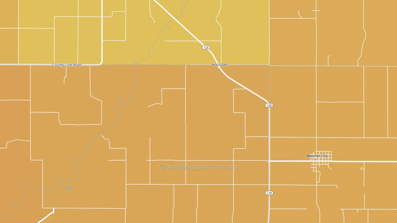 Map of the best neighborhoods in the Holliday area, with better matches in green and worse matches in red