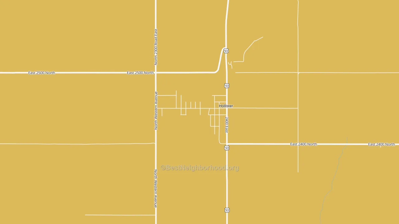 Map of the best neighborhoods in the Hollister area, with better matches in green and worse matches in red