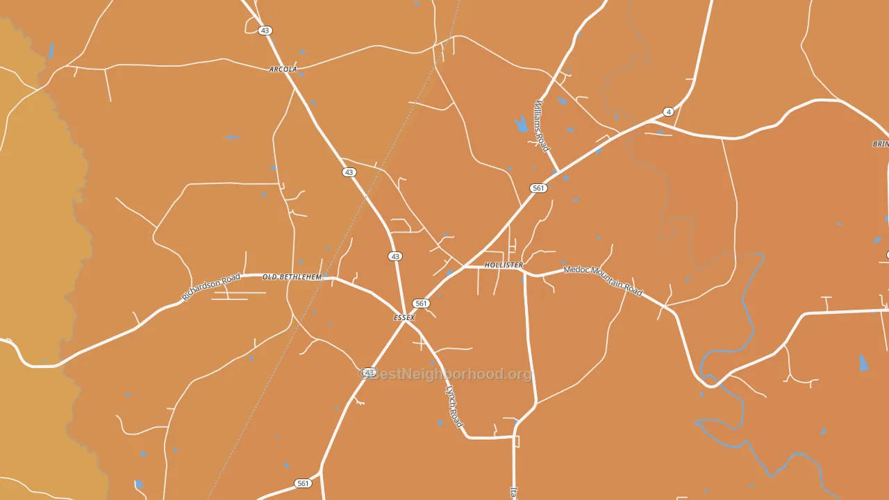 Map of the best neighborhoods in the Hollister area, with better matches in green and worse matches in red
