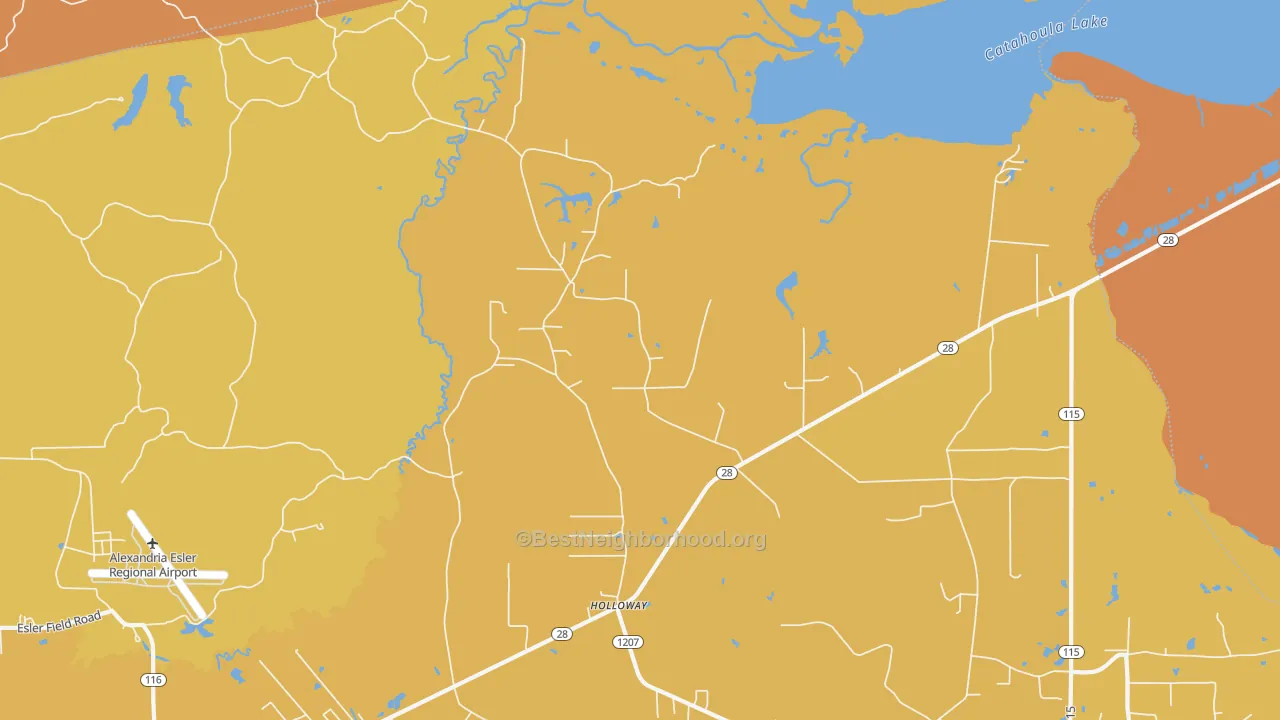 Map of the best neighborhoods in the Holloway area, with better matches in green and worse matches in red