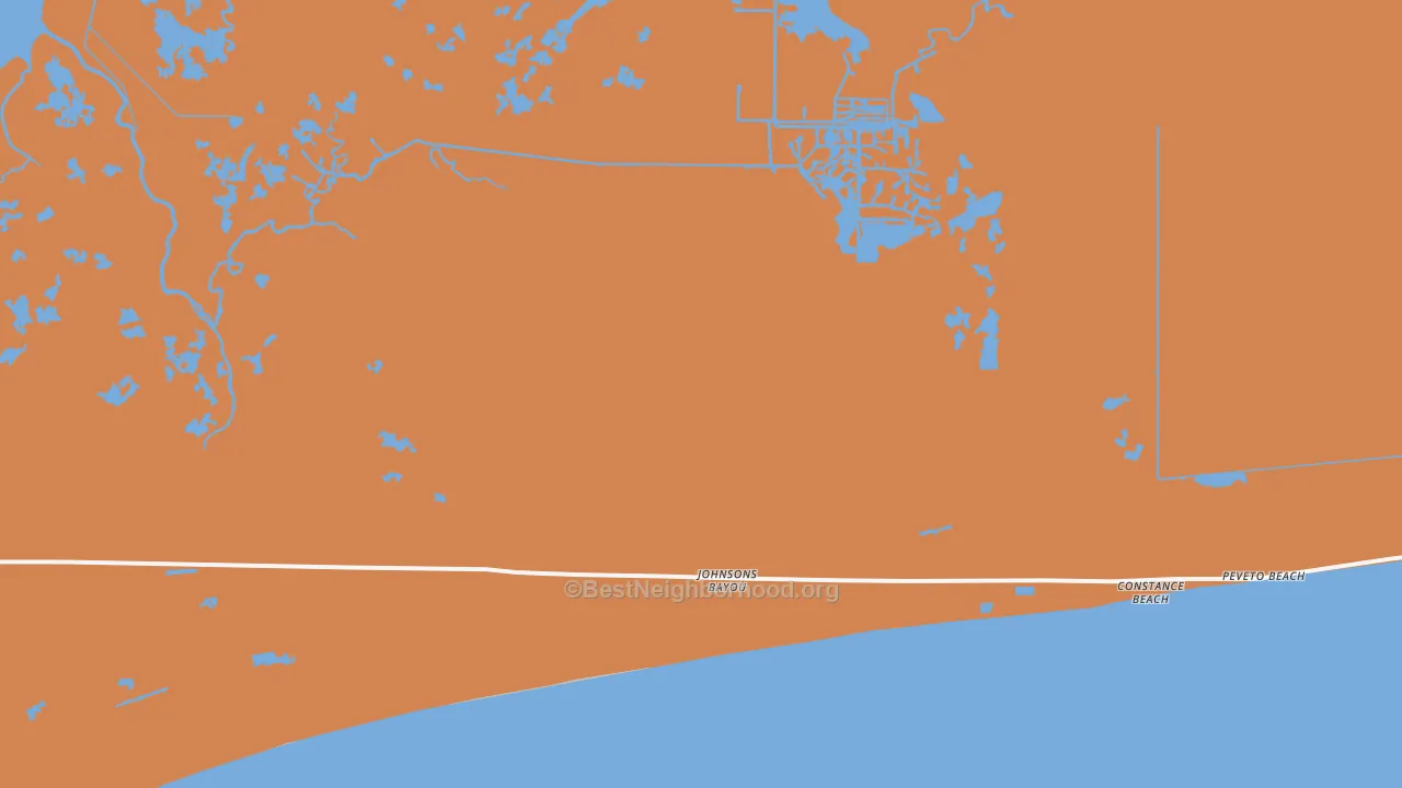 Map of the best neighborhoods in the Holly Beach area, with better matches in green and worse matches in red