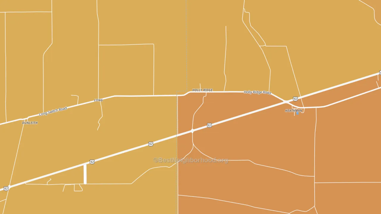 Map of the best neighborhoods in the Holly Ridge area, with better matches in green and worse matches in red