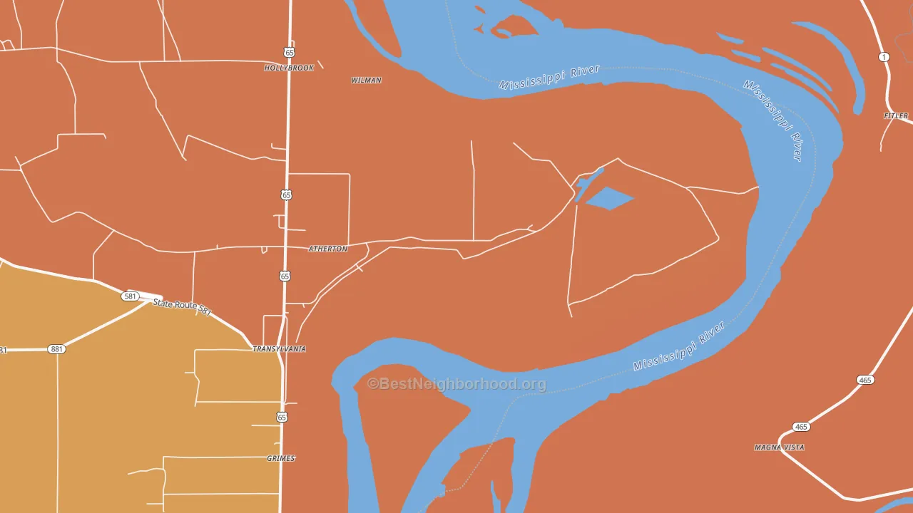 Map of the best neighborhoods in the Hollybrook area, with better matches in green and worse matches in red