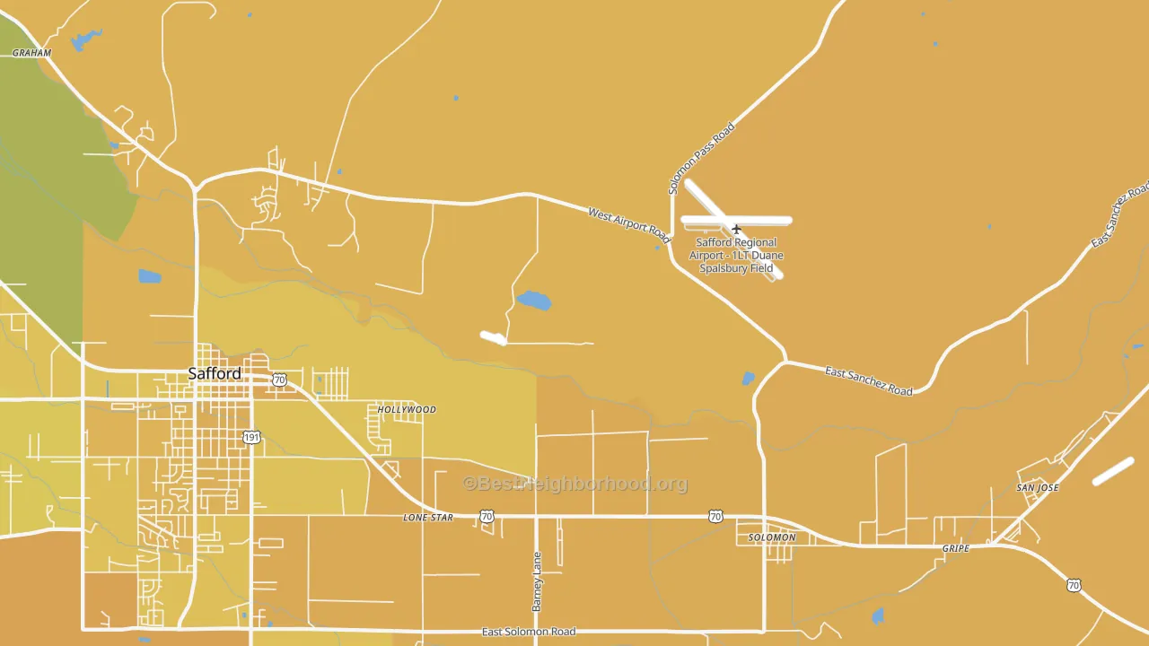 Map of the best neighborhoods in the Hollywood area, with better matches in green and worse matches in red