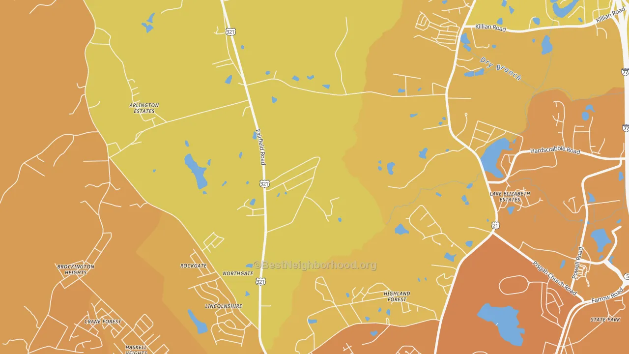Map of the best neighborhoods in the Hollywood Hills area, with better matches in green and worse matches in red