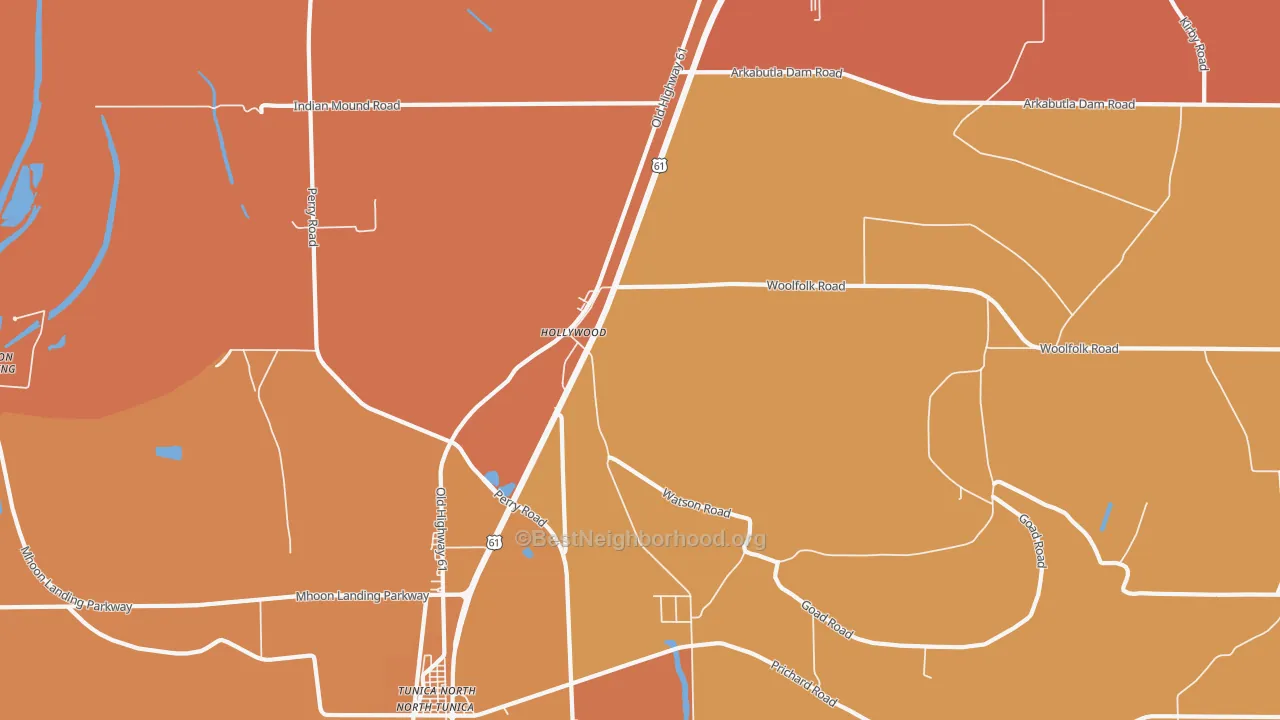 Map of the best neighborhoods in the Hollywood area, with better matches in green and worse matches in red