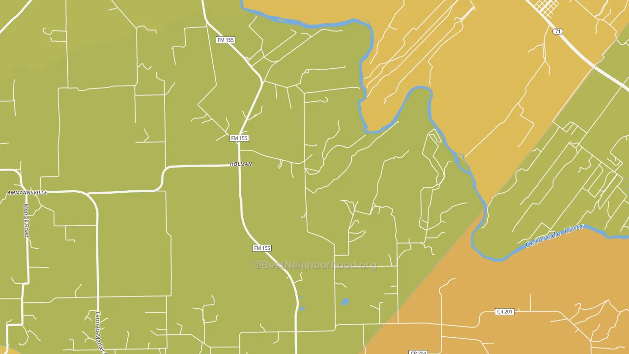 Map of the best neighborhoods in the Holman area, with better matches in green and worse matches in red