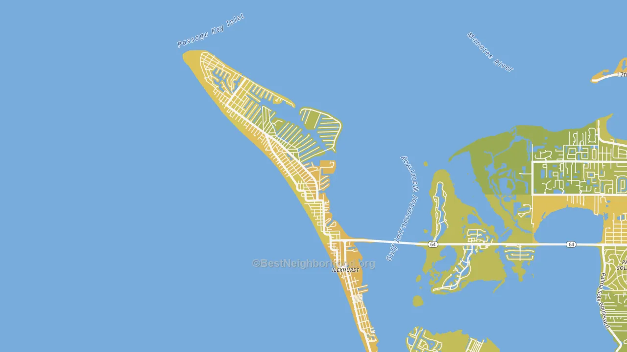 Map of the best neighborhoods in the Holmes Beach area, with better matches in green and worse matches in red