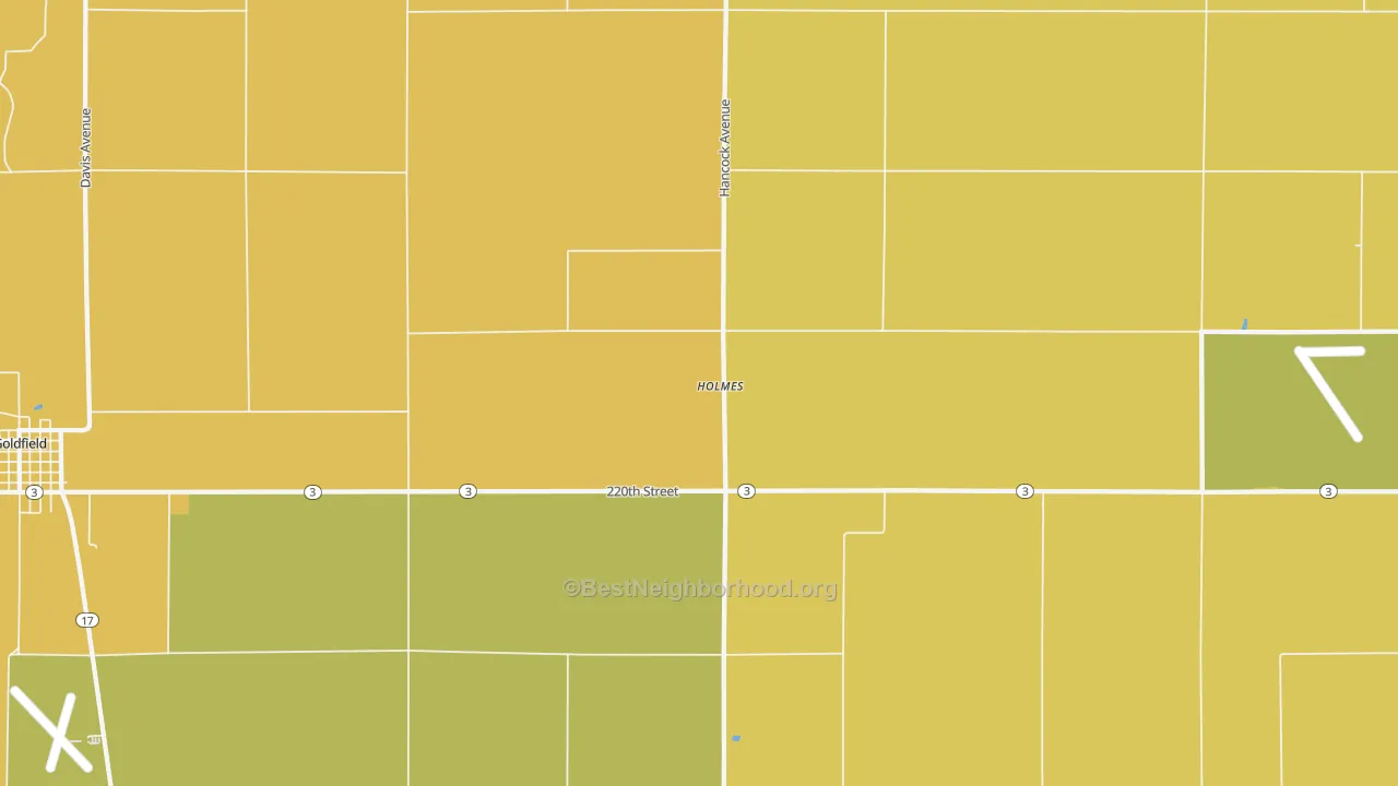 Map of the best neighborhoods in the Holmes area, with better matches in green and worse matches in red
