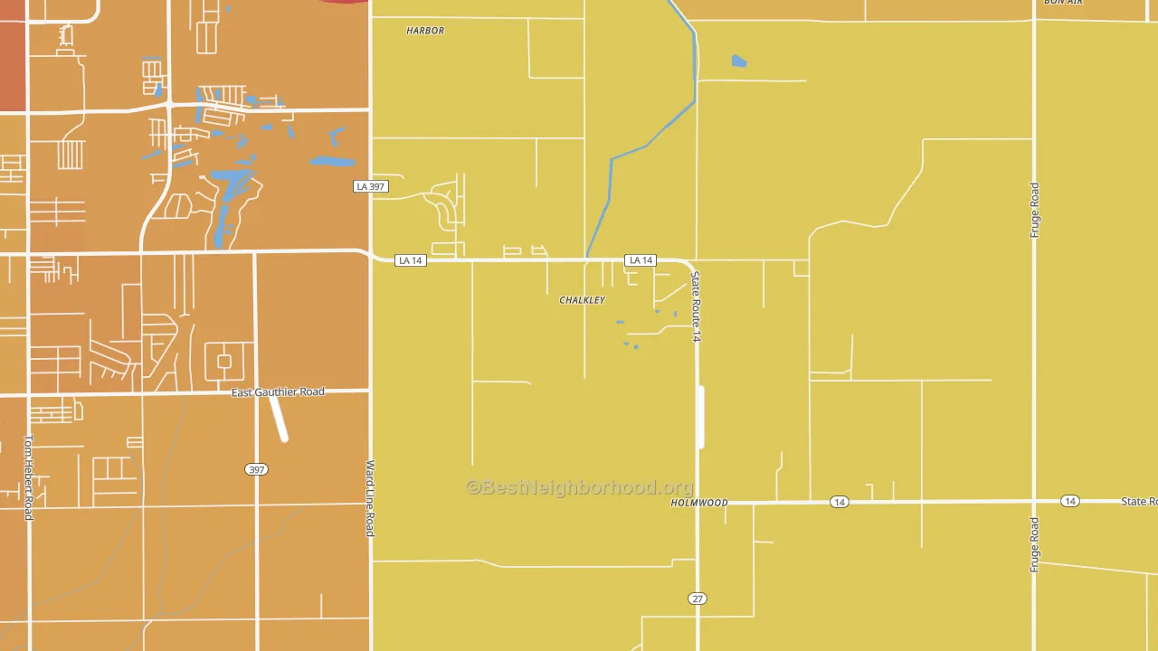 Map of the best neighborhoods in the Holmwood area, with better matches in green and worse matches in red