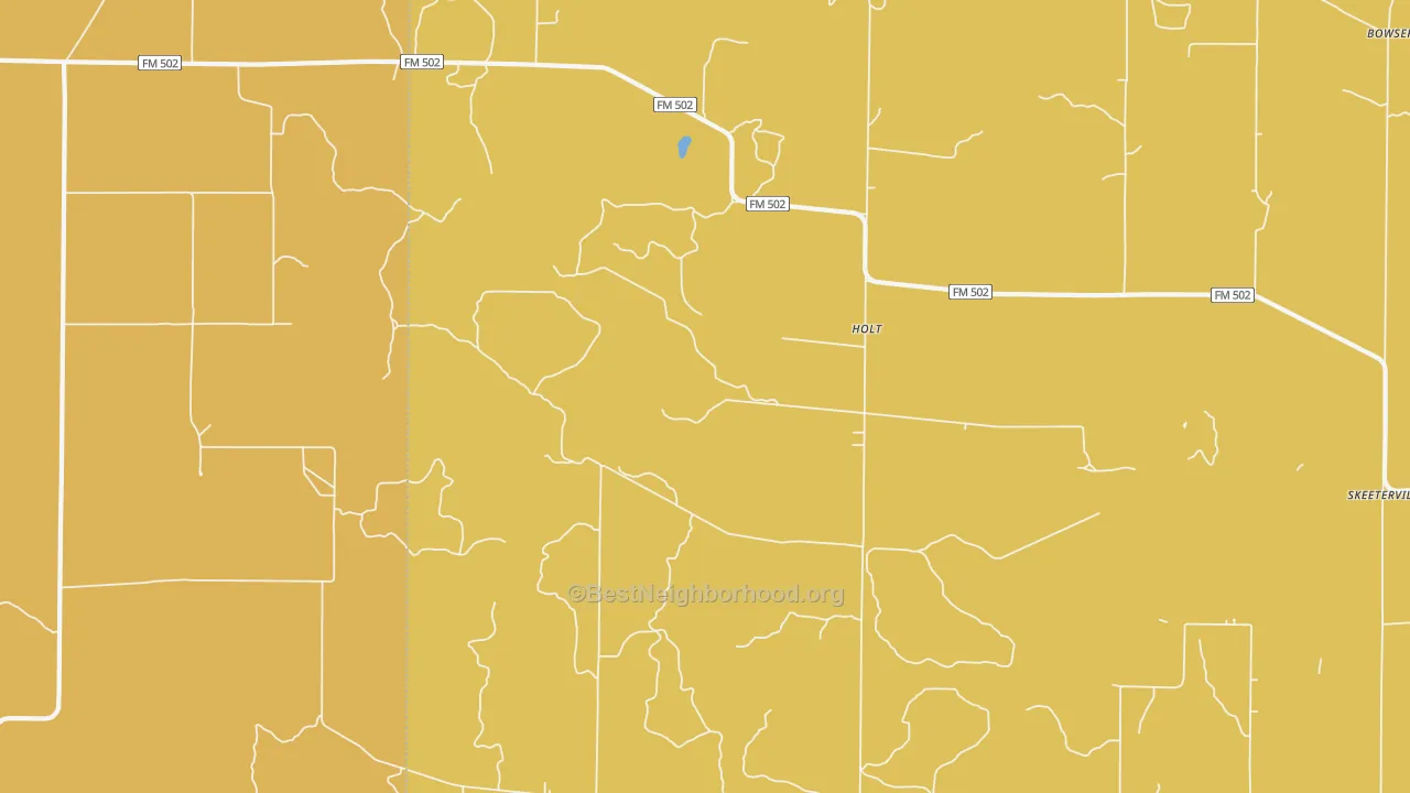 Map of the best neighborhoods in the Holt area, with better matches in green and worse matches in red